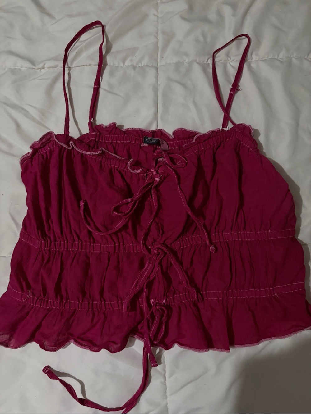American Eagle Women’s Fuchsia Spaghetti Strap Ruffle Top